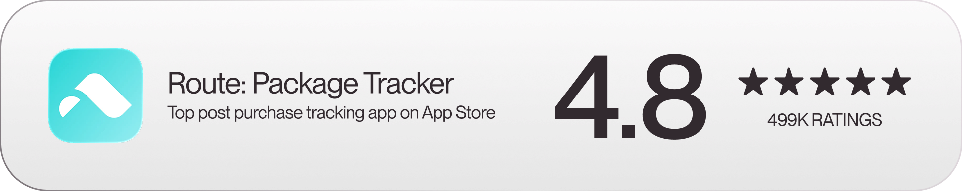 Route package tracker app showing a 4.8-star rating with nearly 500,000 reviews, highlighting shopper trust and app reliability.